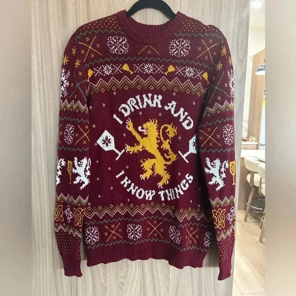 Game of Thrones Medium Men’s I Drink I Know Things Red Ugly Christmas Sweater - Picture 1 of 7